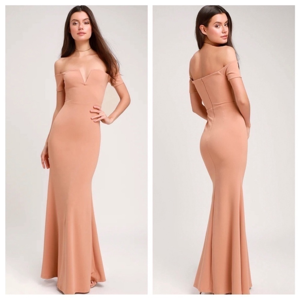 Lulu's Peach Off-Shoulder Maxi Dress